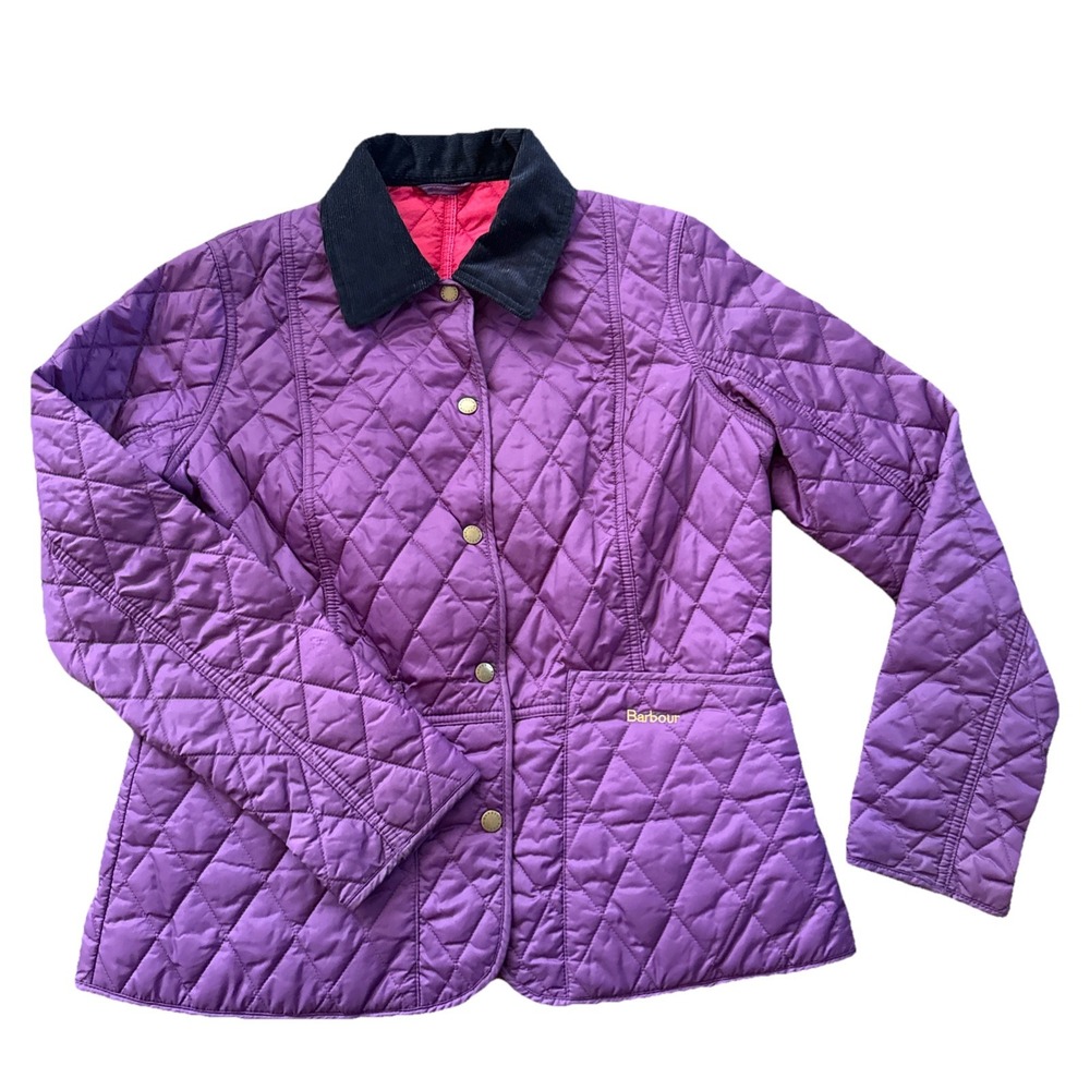 Barbour Summer Liddesdale Jacket Women 10 Purple Quilted Corduroy Collar Field